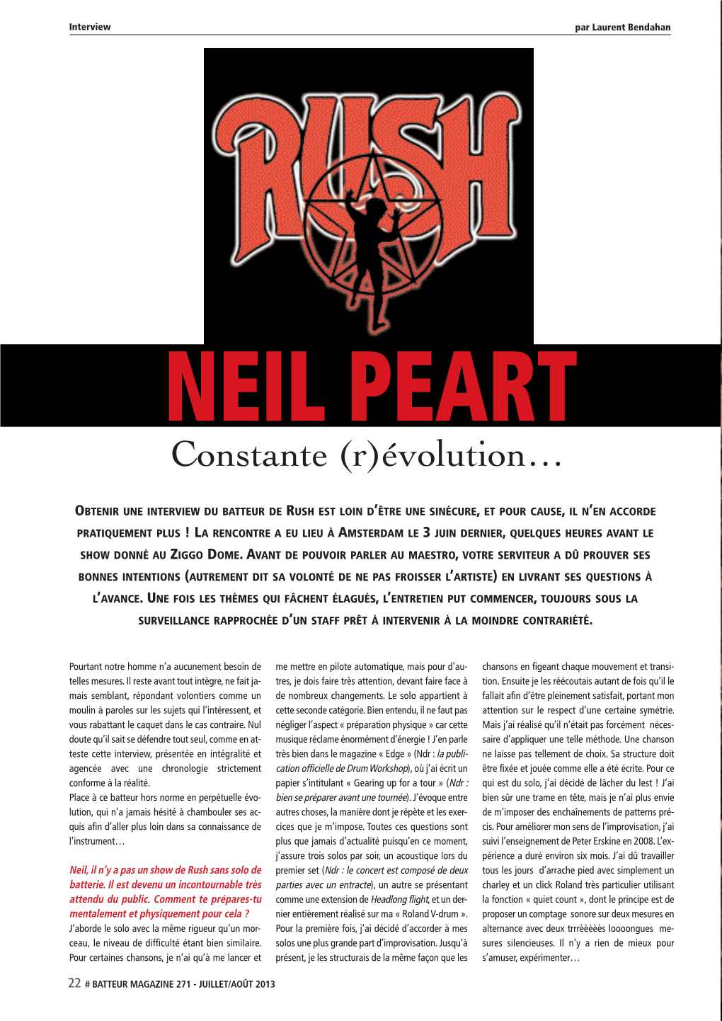 NEIL PEART Constante (R)Évolution…