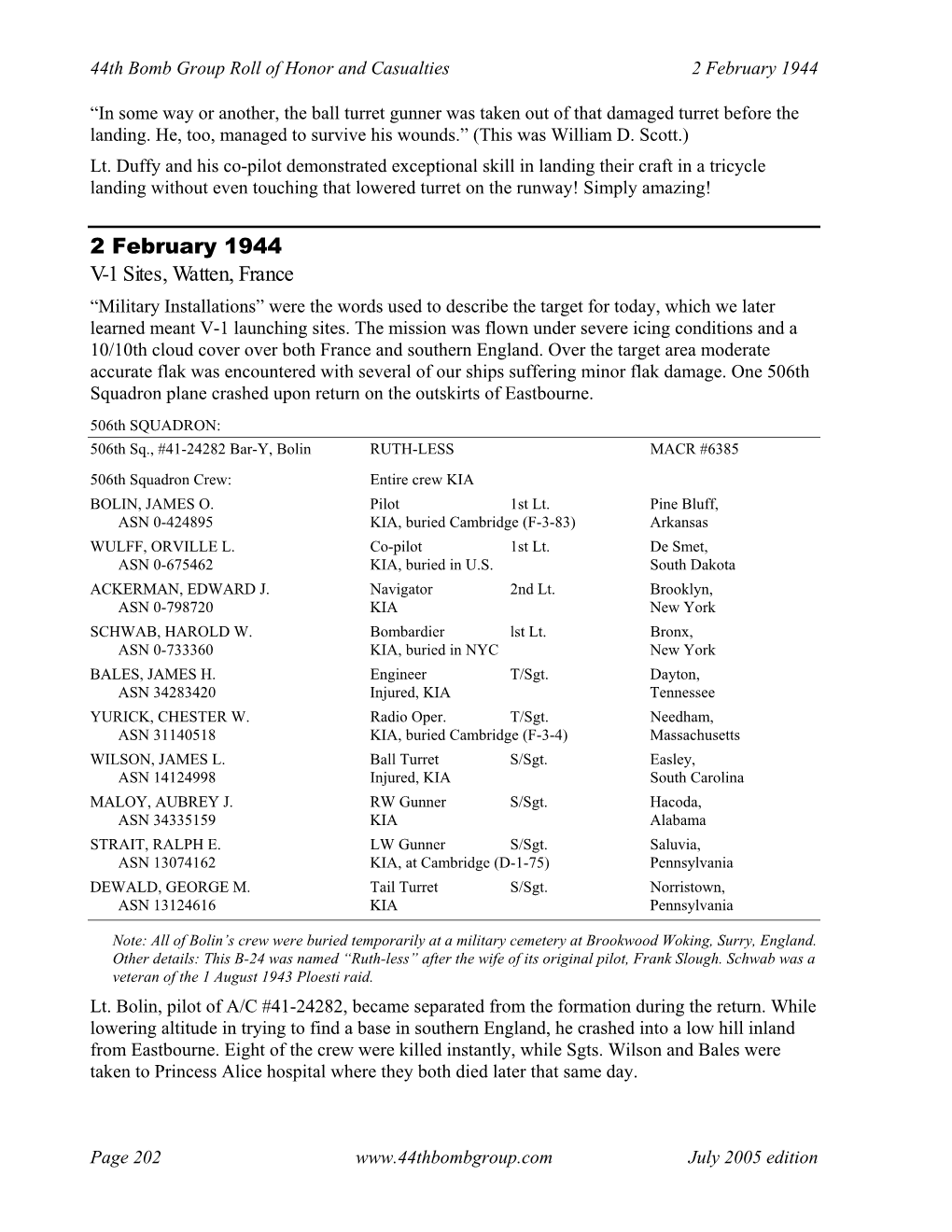 2 February 1944 V-1 Sites, Watten, France