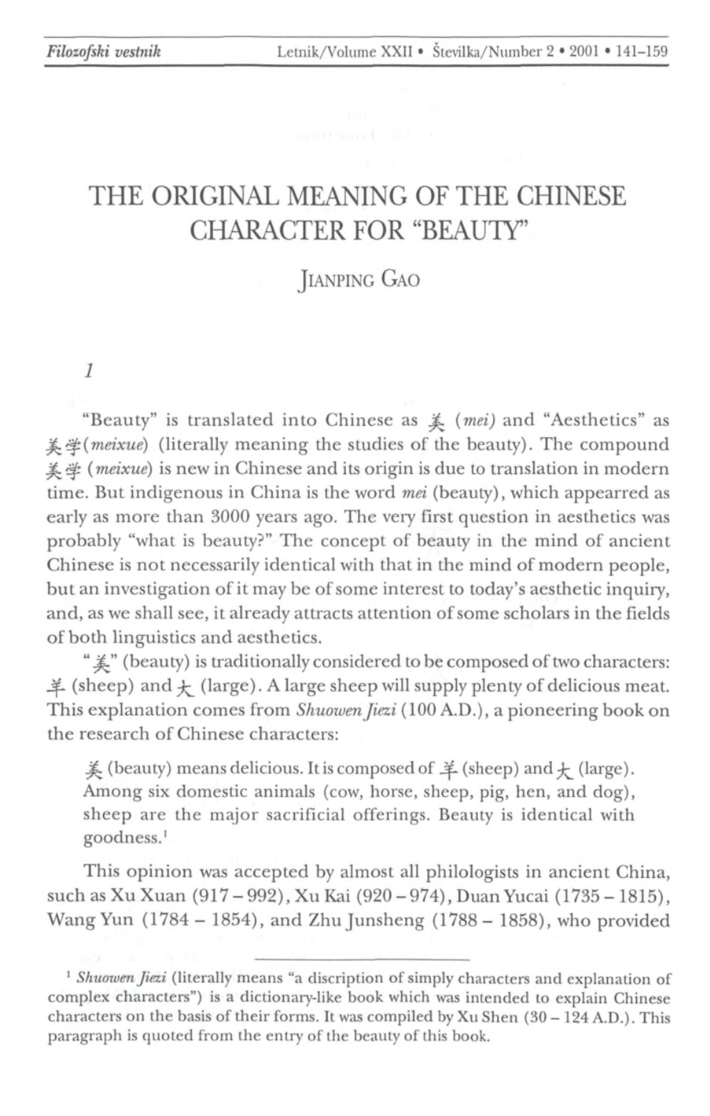 The Original Meaning of the Chinese Character for “Beauty”