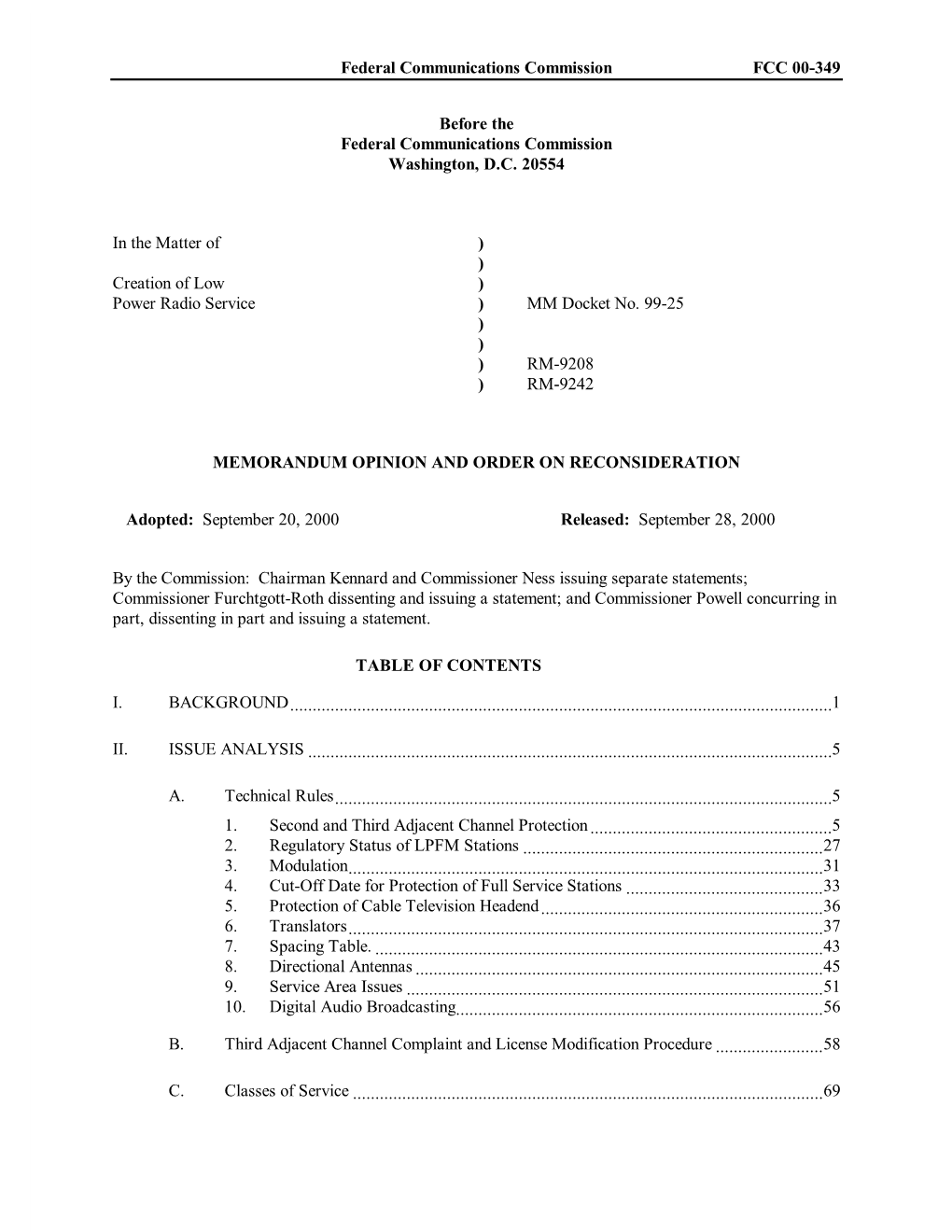 Creation of a Low Power Radio Service, MM Docket No