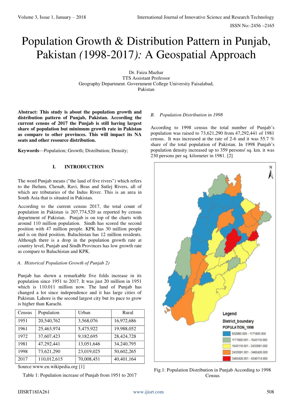 Population Growth & Distribution Pattern in Punjab, Pakistan