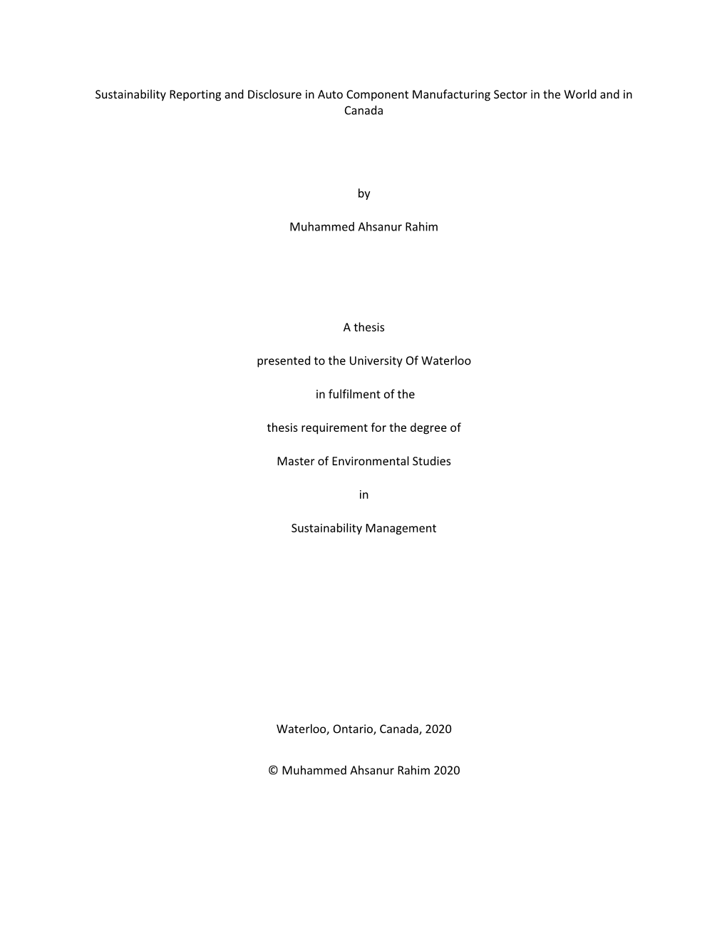 Sustainability Reporting and Disclosure in Auto Component Manufacturing Sector in the World and in Canada