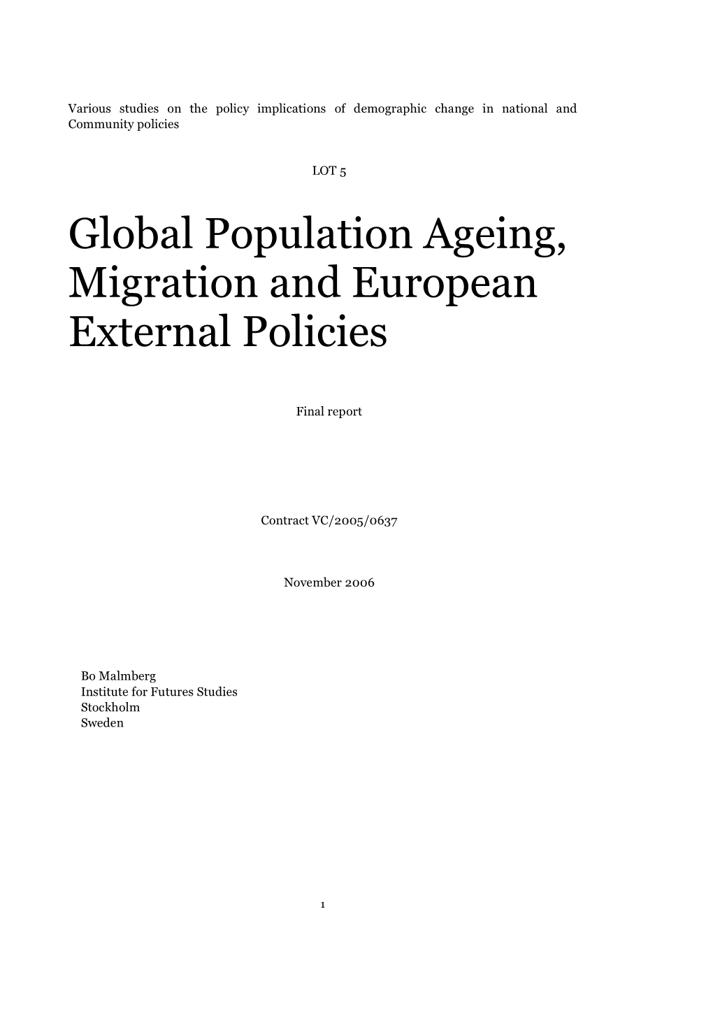 Global Population Ageing, Migration and European External Policies