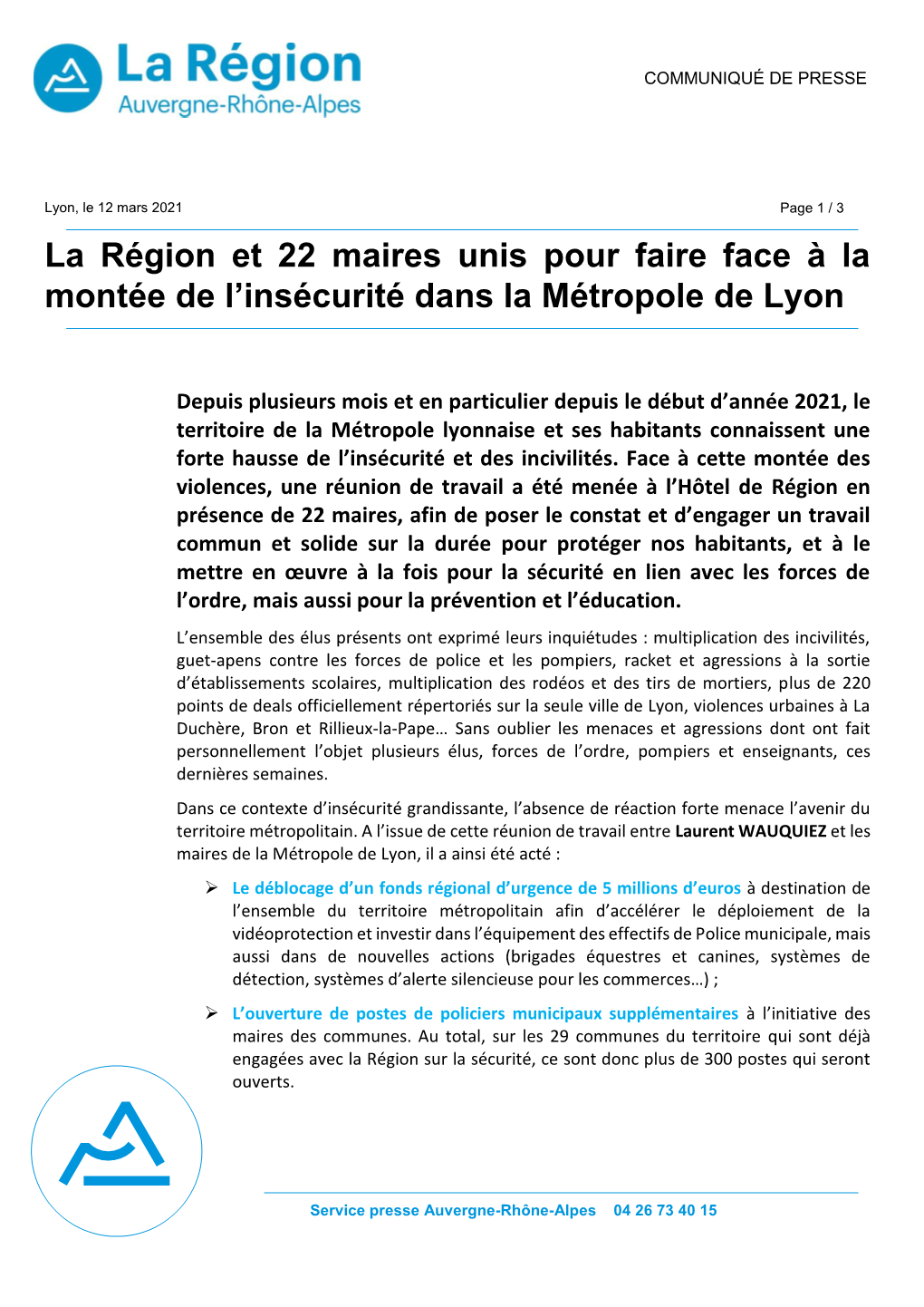 La Région Et 22 Maires Unis Pour Faire Face À La Montée De L'insécurité