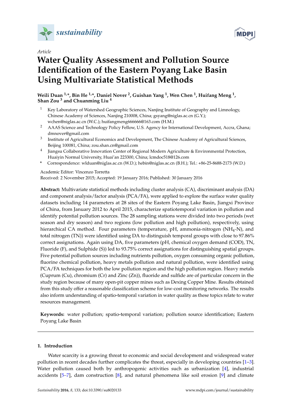 Water Quality Assessment and Pollution Source Identification of The