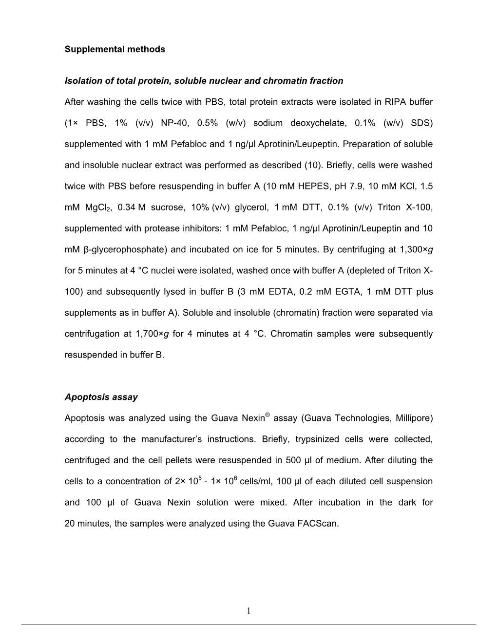 1 Supplemental Methods Isolation of Total Protein, Soluble Nuclear And