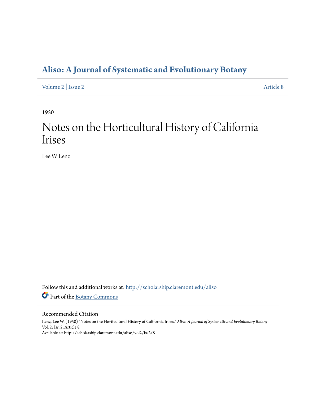 Notes on the Horticultural History of California Irises Lee W