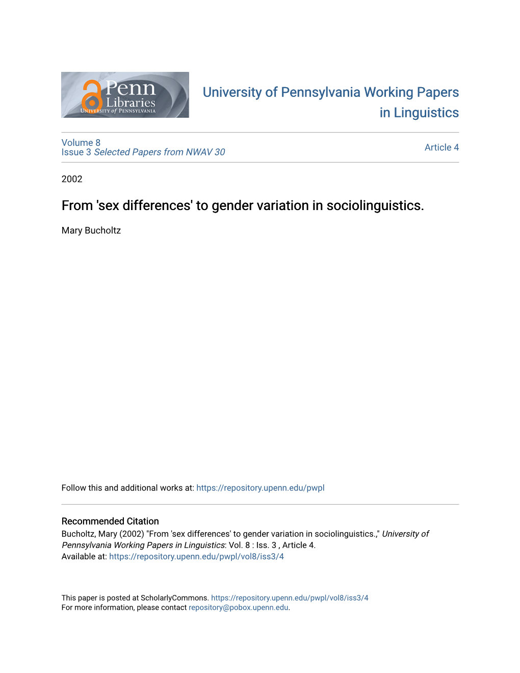 From 'Sex Differences' to Gender Variation in Sociolinguistics