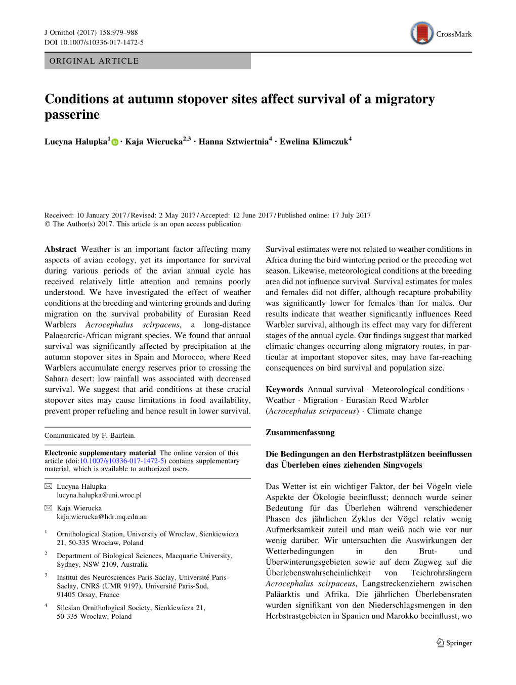 Conditions at Autumn Stopover Sites Affect Survival of a Migratory Passerine