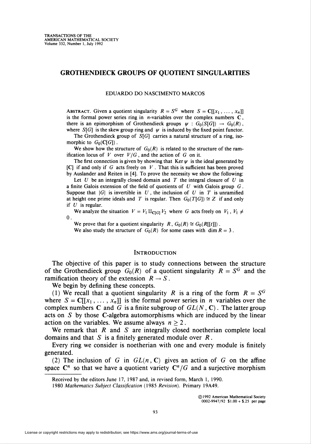 Grothendieck Groups of Quotient Singularities