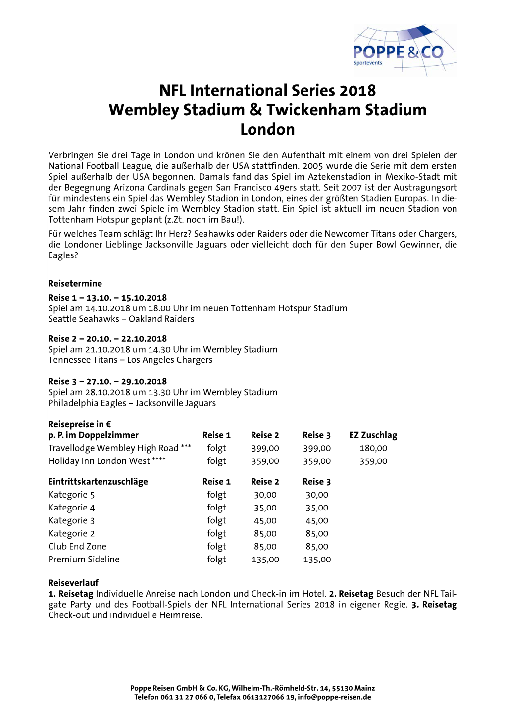NFL International Series 2018 Wembley Stadium & Twickenham