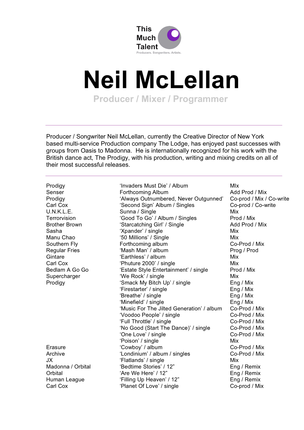 Neil Mclellan Complete CV