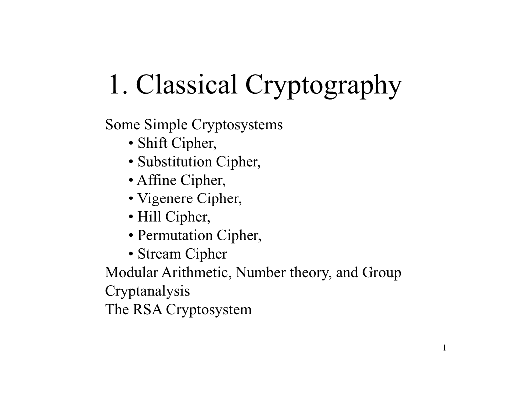 1. Classical Cryptography