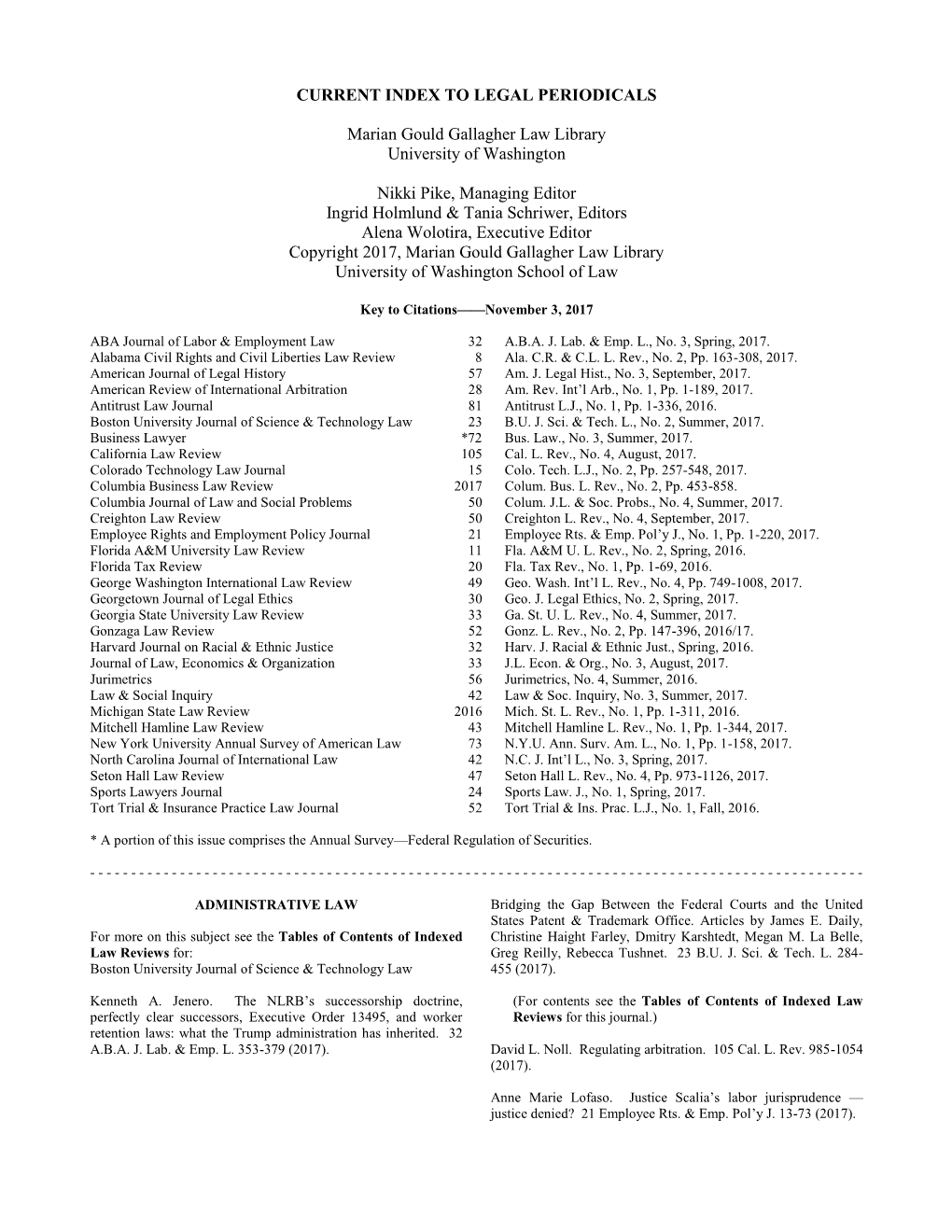 Current Index to Legal Periodicals