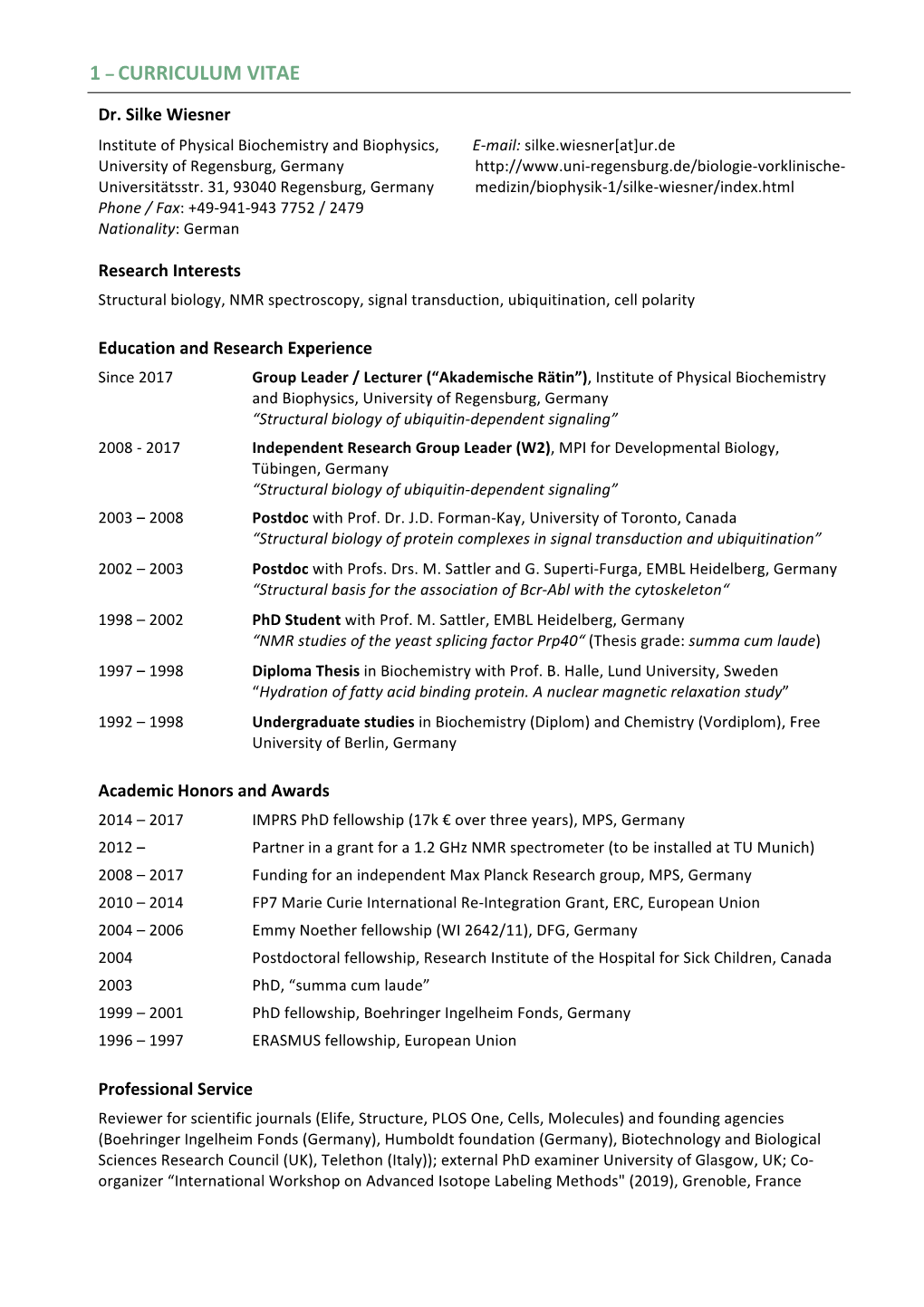 1 – Curriculum Vitae