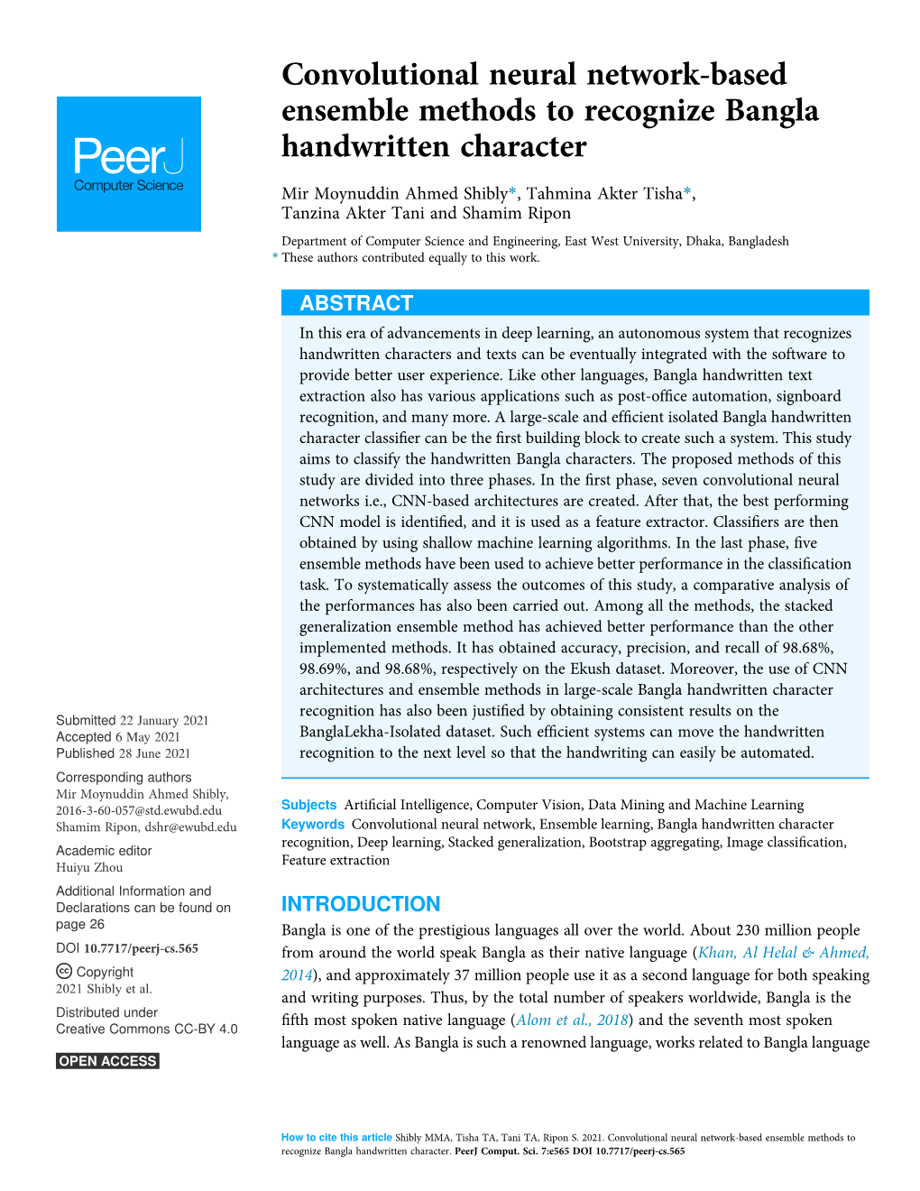 Convolutional Neural Network-Based Ensemble Methods to Recognize Bangla Handwritten Character