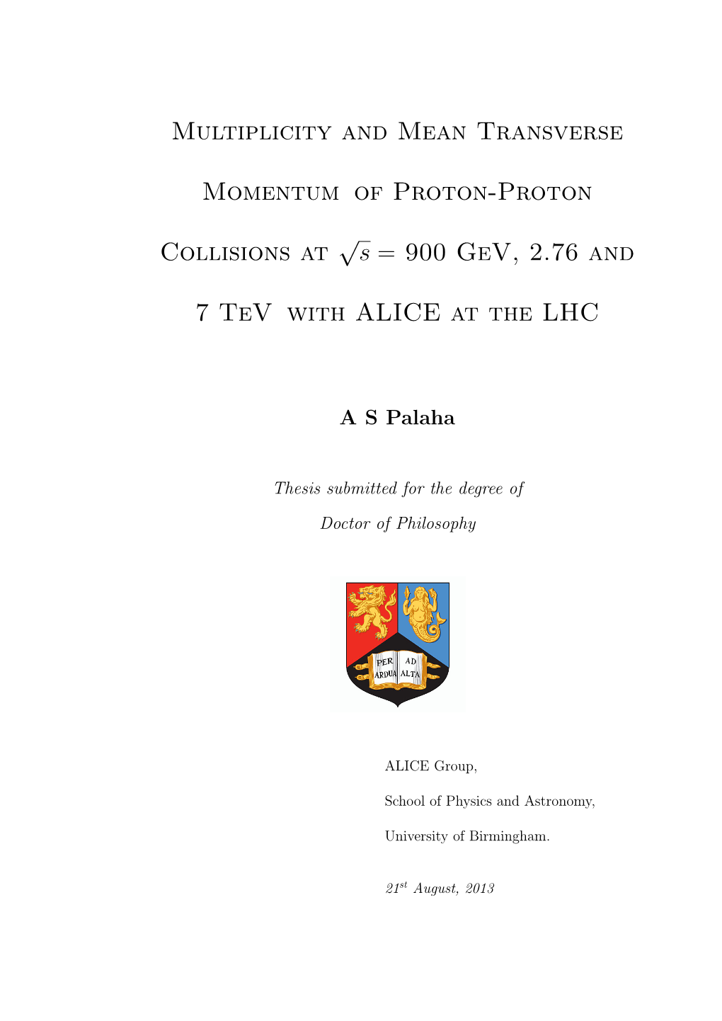 Multiplicity and Mean Transverse Momentum of Proton-Proton