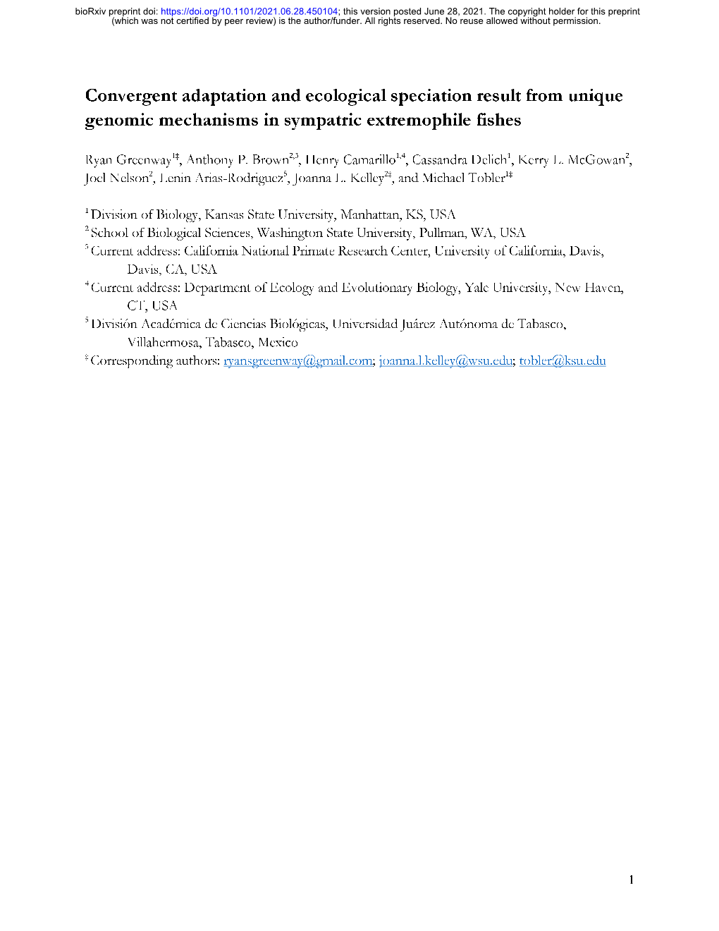 Convergent Adaptation and Ecological Speciation Result from Unique Genomic Mechanisms in Sympatric Extremophile Fishes