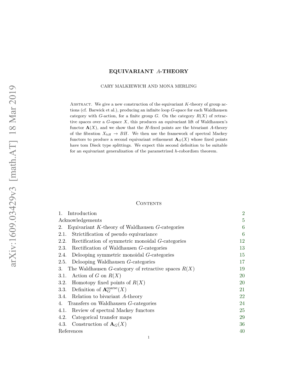 Equivariant $ a $-Theory