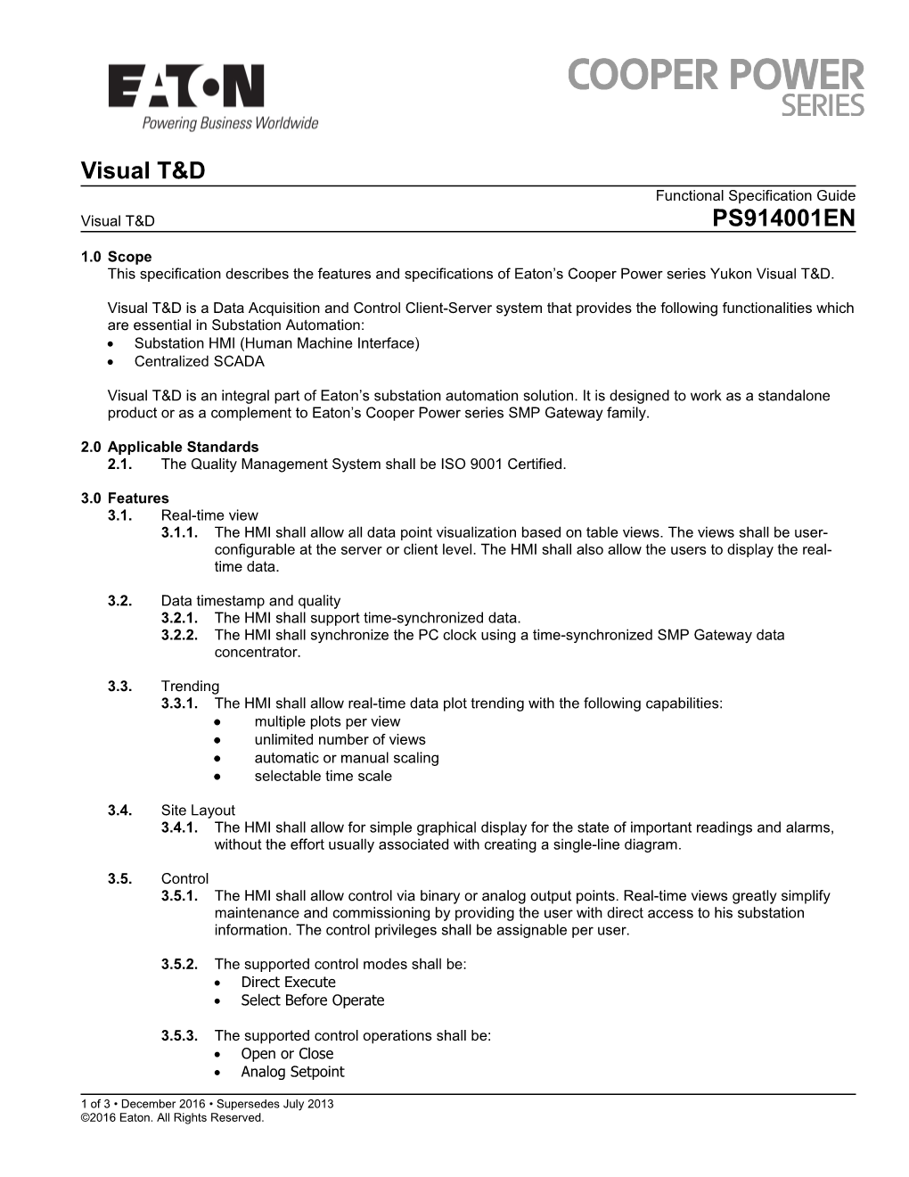 Visual T&D Functional Specification Guide