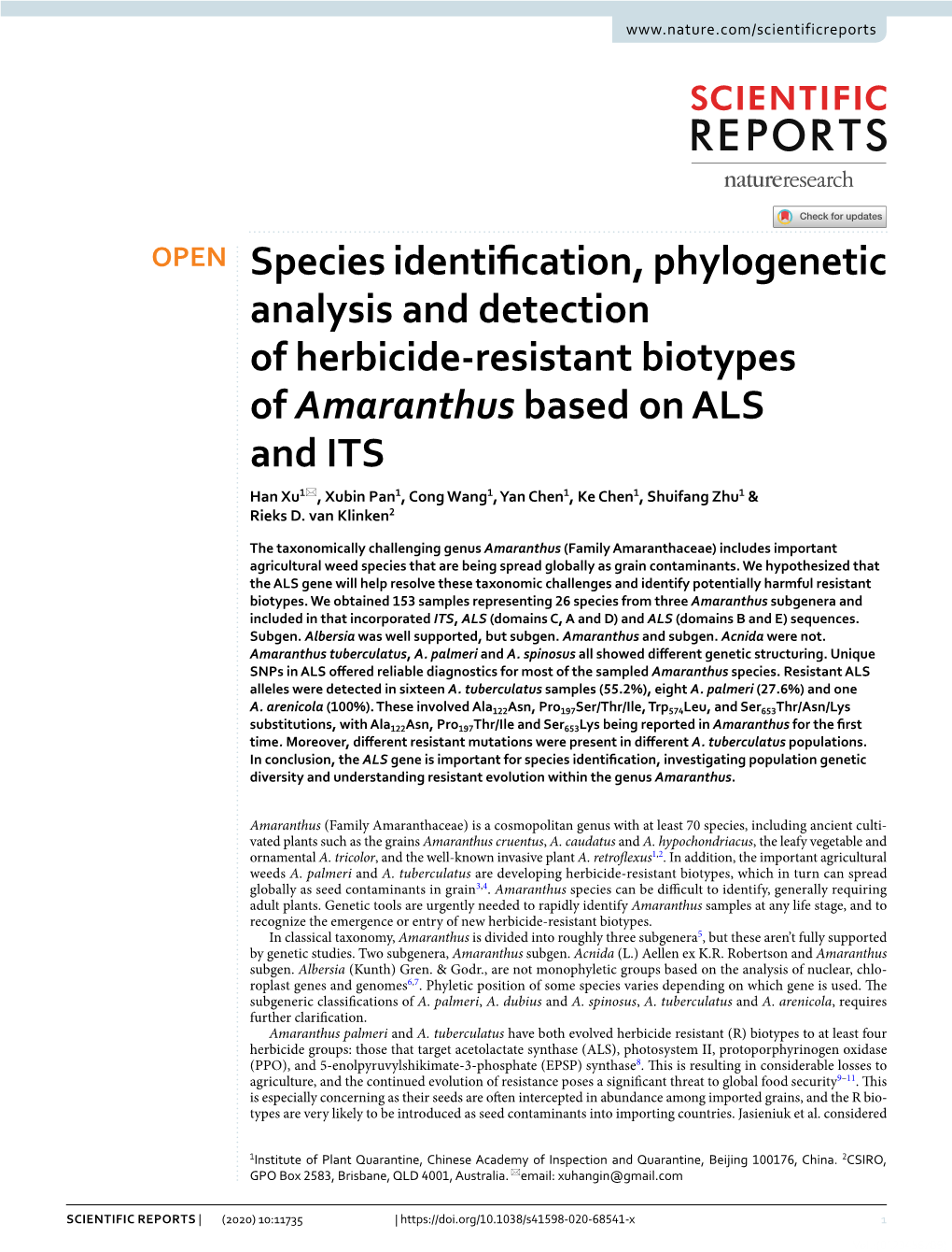 Species Identification, Phylogenetic Analysis and Detection of Herbicide