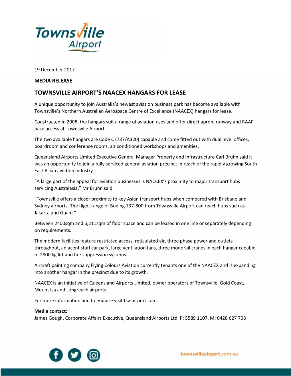 Townsville Airport's Naacex Hangars for Lease