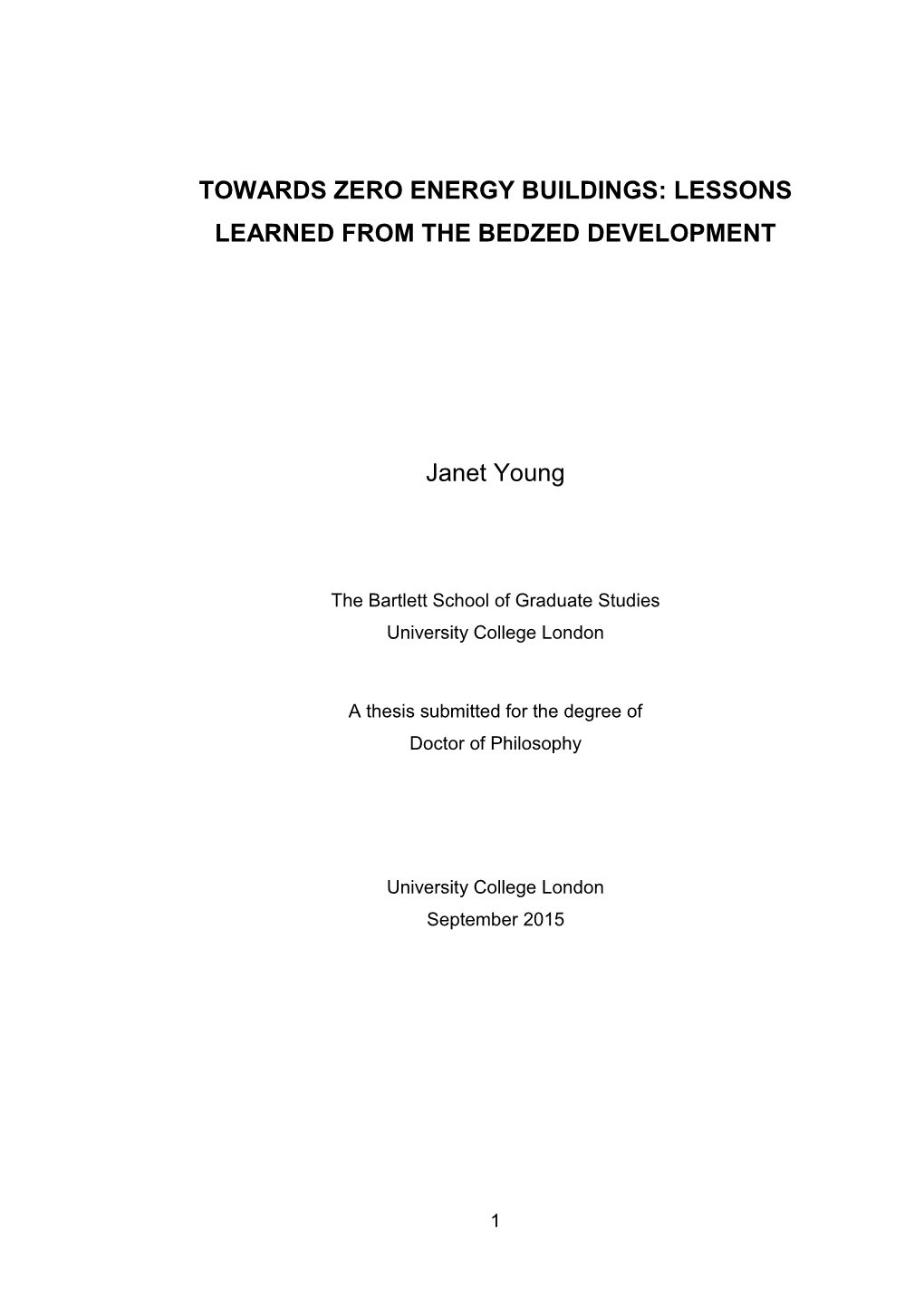 LESSONS LEARNED from the BEDZED DEVELOPMENT Janet