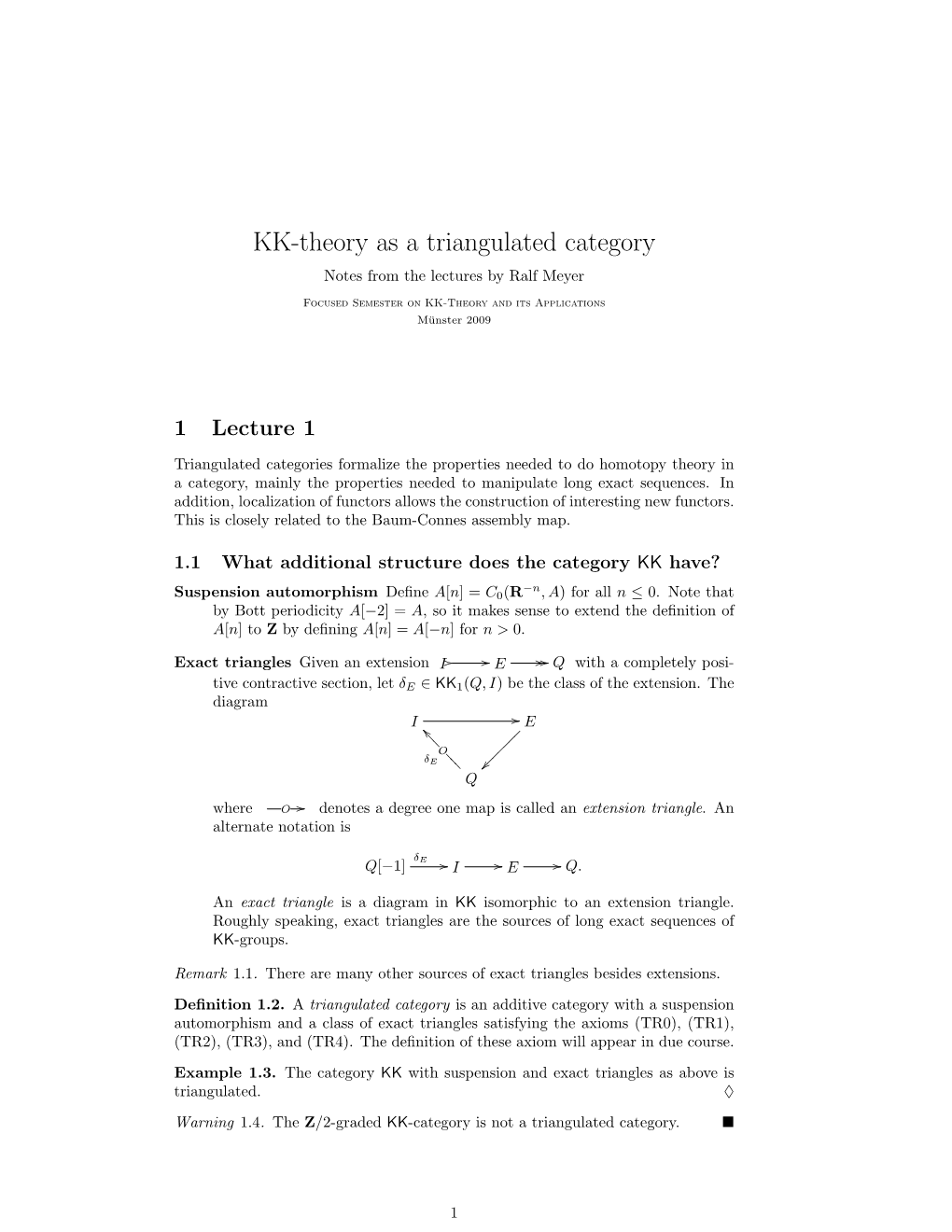 KK-Theory As a Triangulated Category Notes from the Lectures by Ralf Meyer