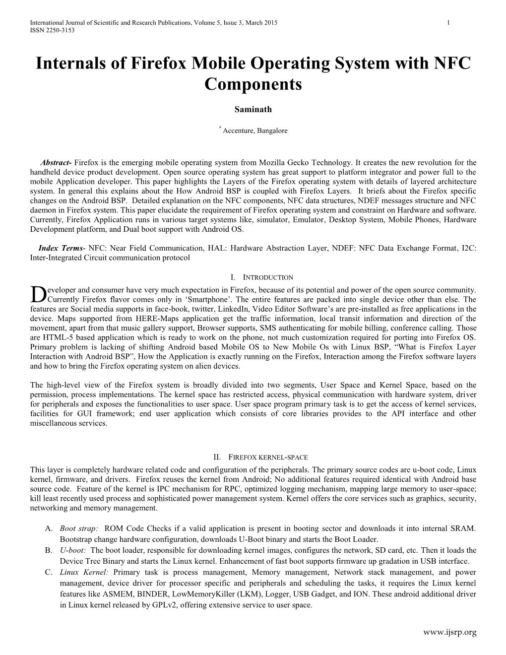 Internals of Firefox Mobile Operating System with NFC Components