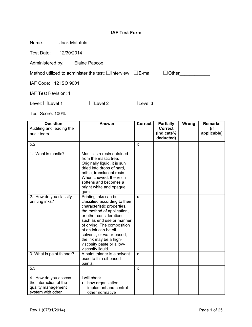 Method Utilized to Administer the Test: Interview E-Mail Other______