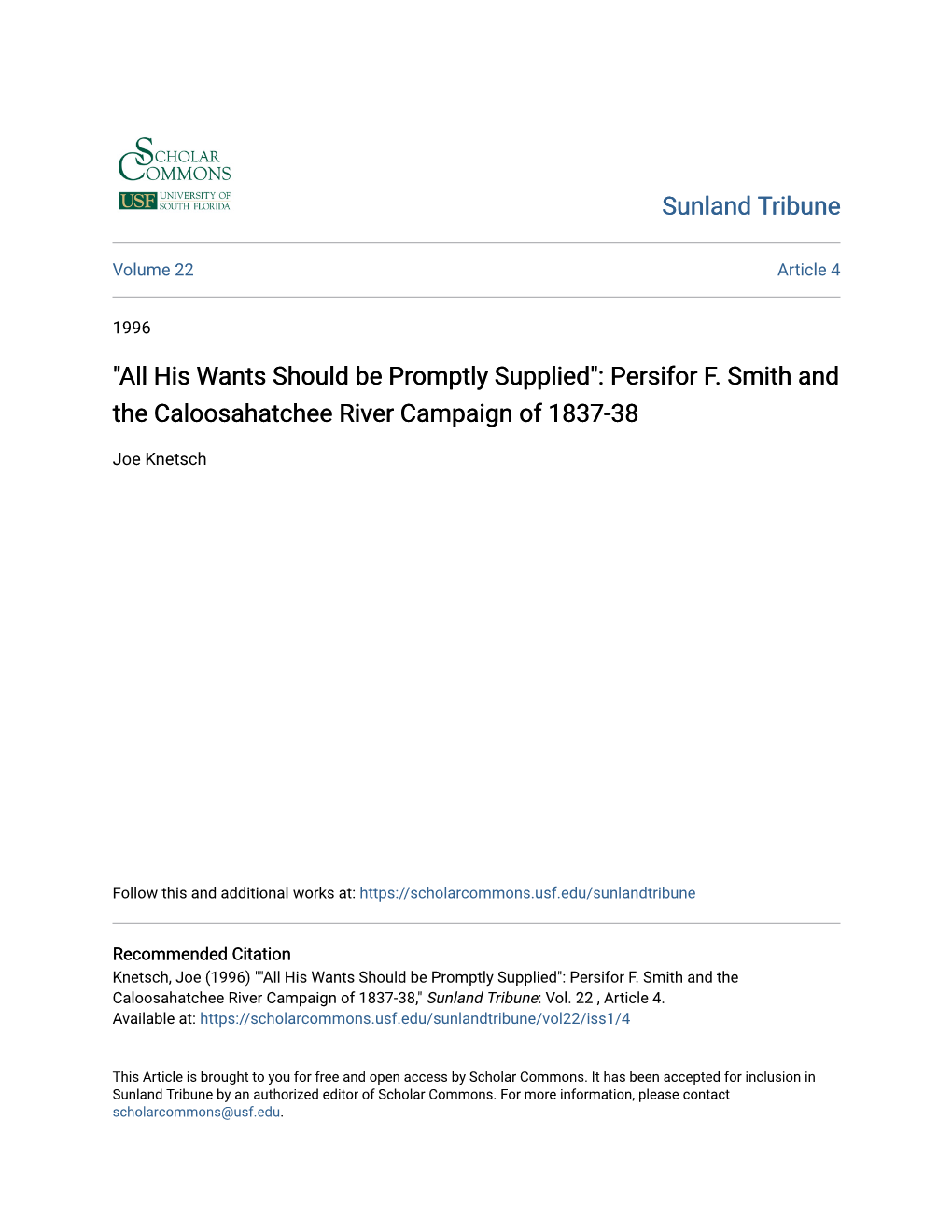 Persifor F. Smith and the Caloosahatchee River Campaign of 1837-38