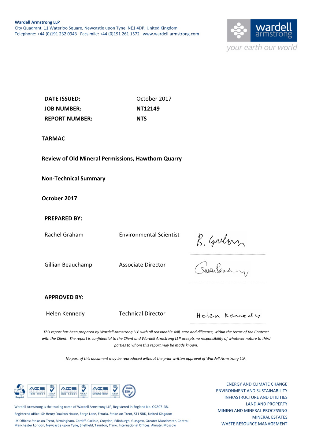 NTS TARMAC Review of Old Mineral Permissions, Hawthorn Quarry