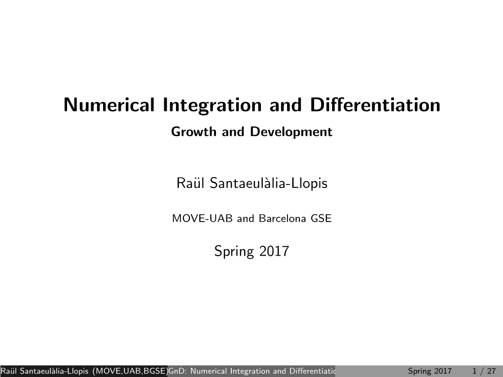 Numerical Integration and Differentiation Growth And