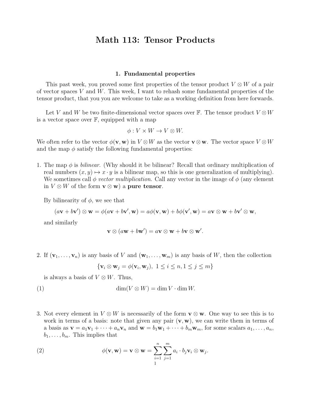 Math 113: Tensor Products