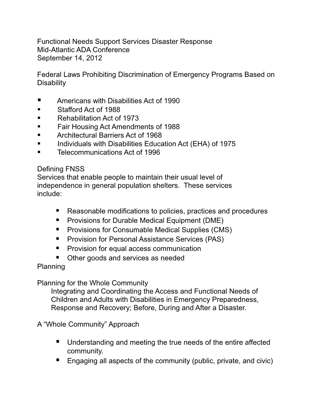 Functional Needs Support Services Disaster Response