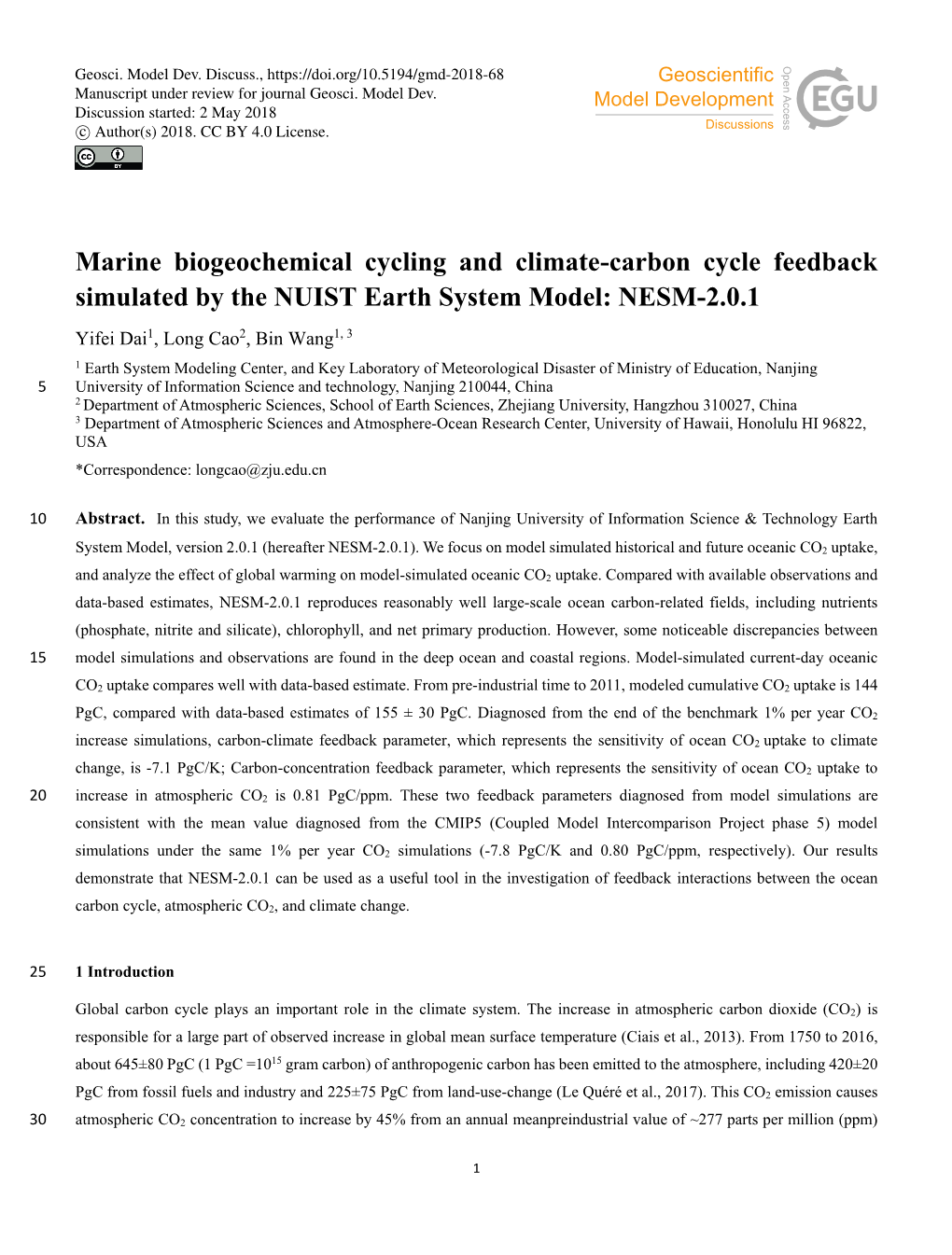 Marine Biogeochemical Cycling and Climate-Carbon Cycle Feedback