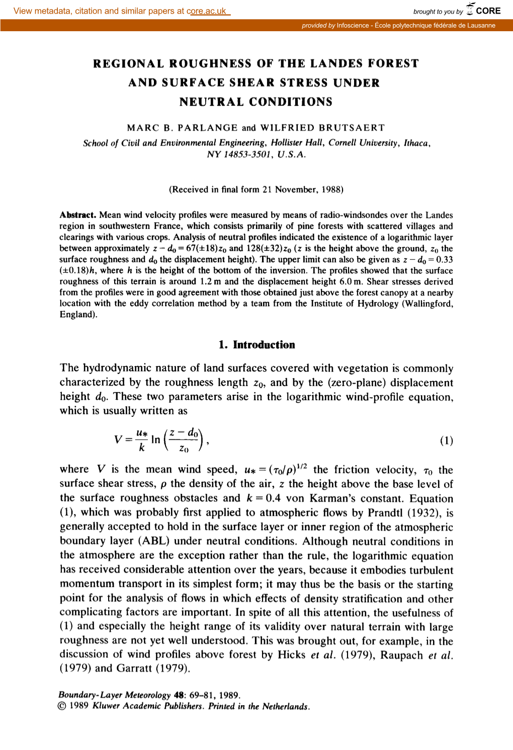 Regional Roughness of the Landes Forest and Surface Shear Stress Under Neutral Conditions