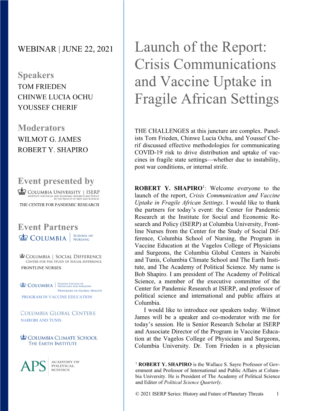 Crisis Communications and Vaccine Uptake in Fragile African Settings