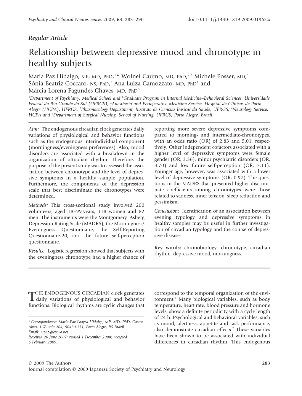 Relationship Between Depressive Mood and Chronotype in Healthy Subjects