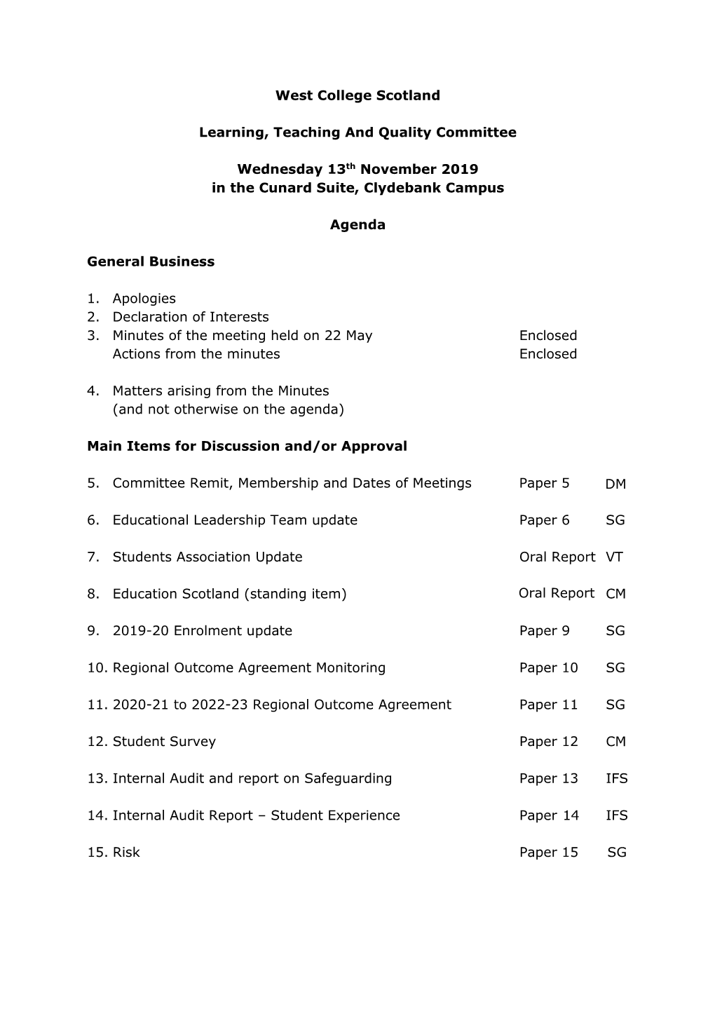 West College Scotland Learning, Teaching and Quality Committee