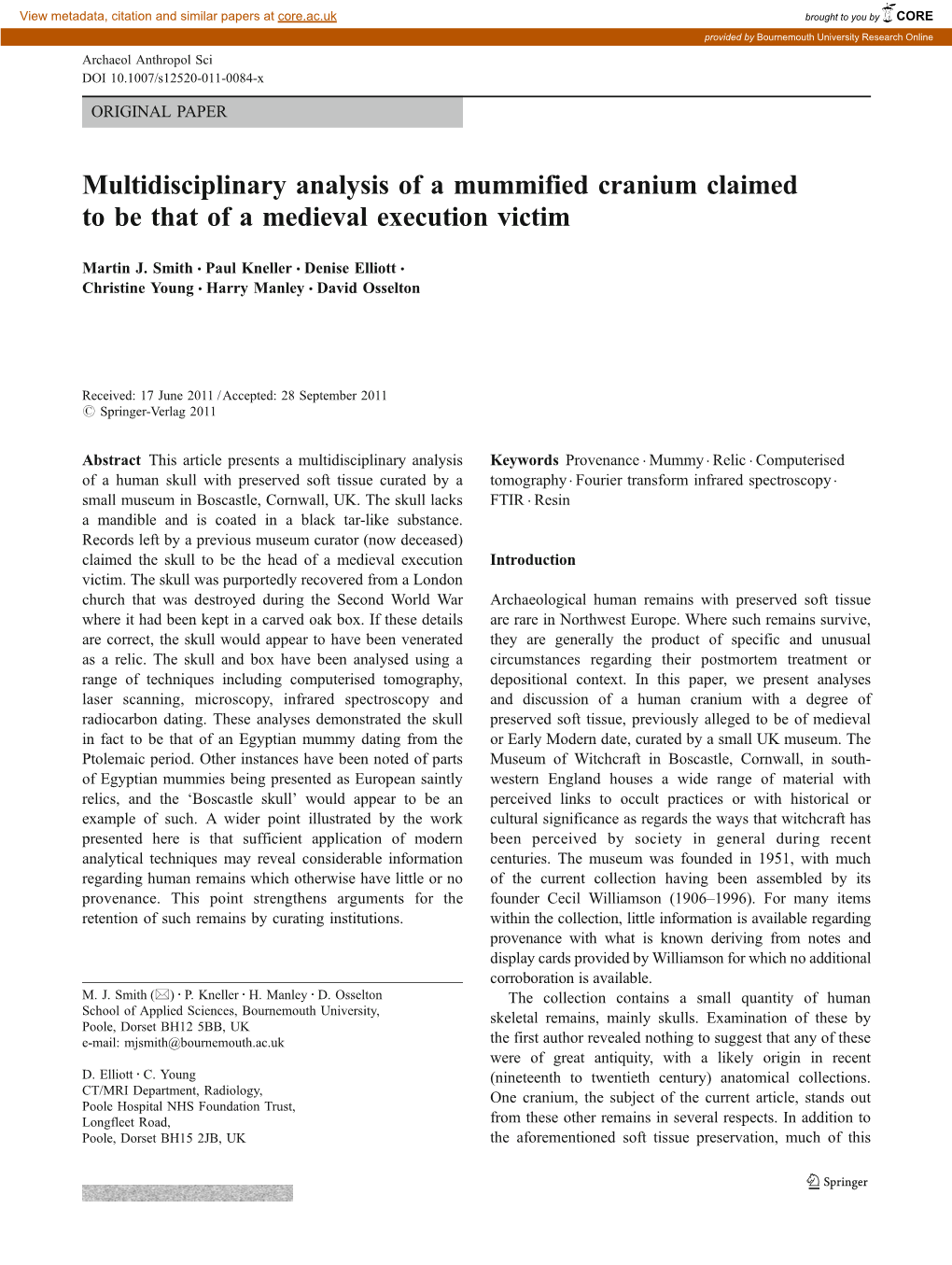 Multidisciplinary Analysis of a Mummified Cranium Claimed to Be That of a Medieval Execution Victim