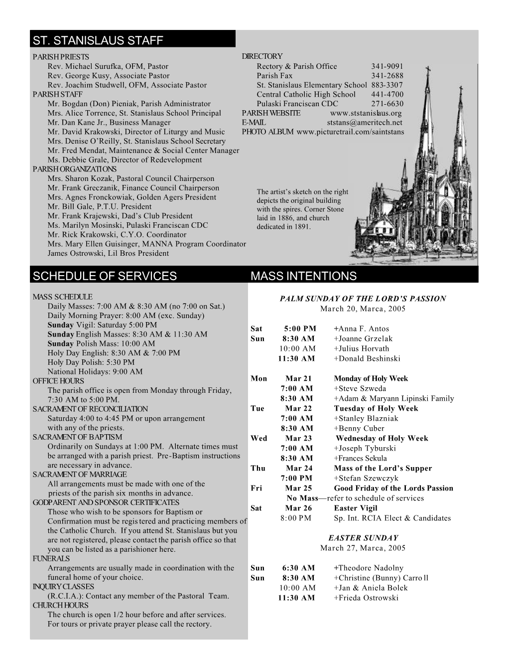 Schedule of Services Mass Intentions St. Stanislaus