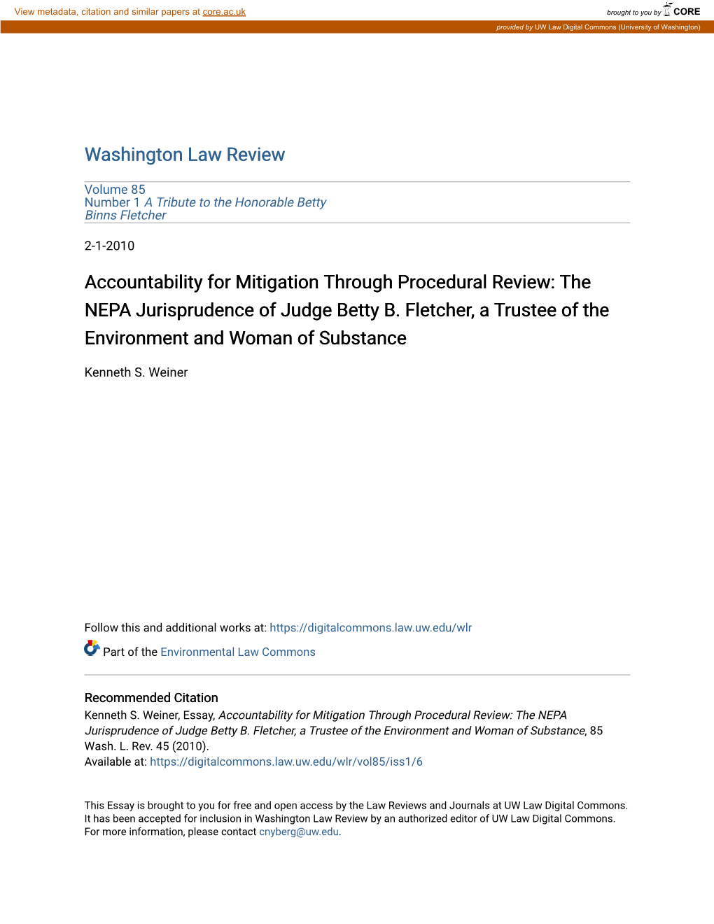 The NEPA Jurisprudence of Judge Betty B. Fletcher, a Trustee of the Environment and Woman of Substance