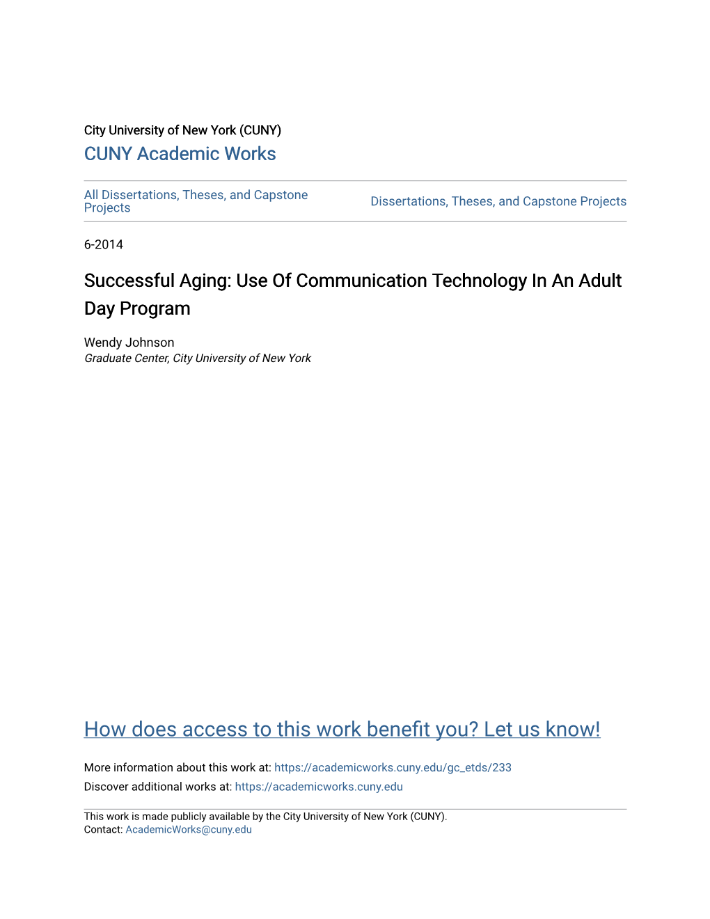 Successful Aging: Use of Communication Technology in an Adult Day Program