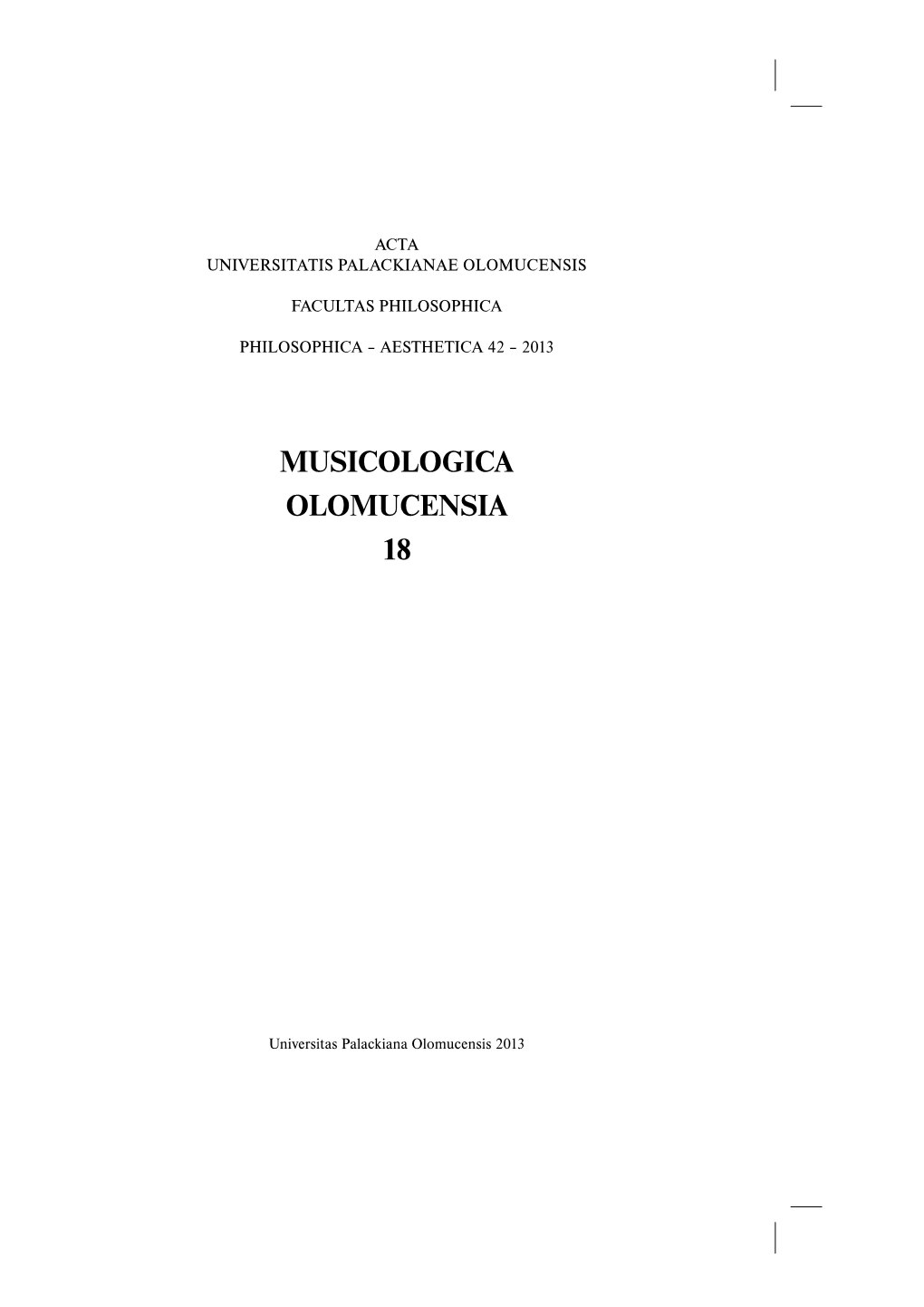 Musicologica Olomucensia 18