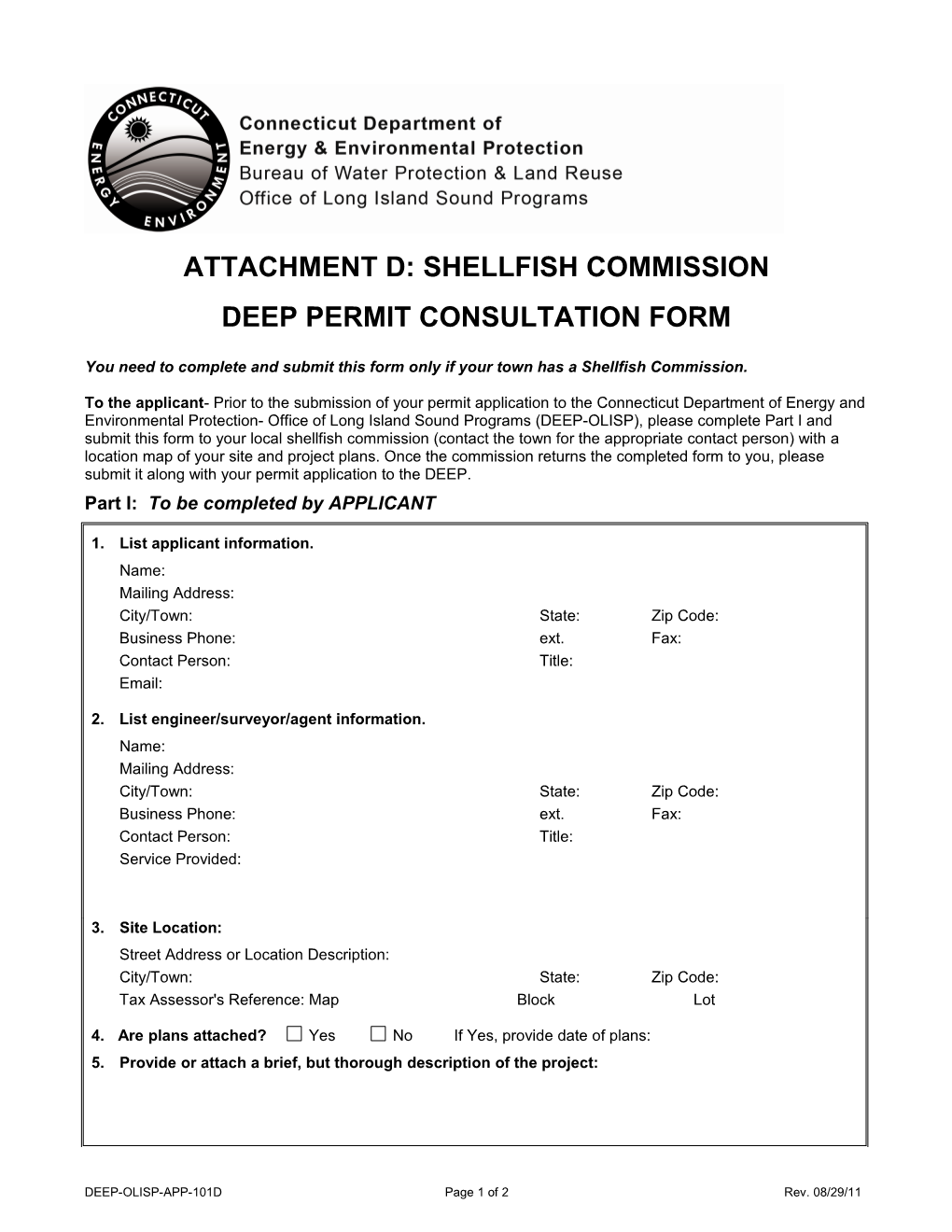 Attachment D: Shellfish Commission DEEP Permit Consultation Form