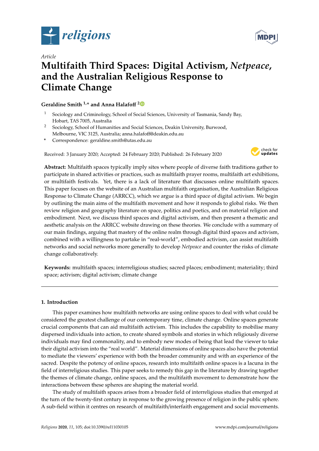 Multifaith Third Spaces: Digital Activism, Netpeace, and the Australian Religious Response to Climate Change