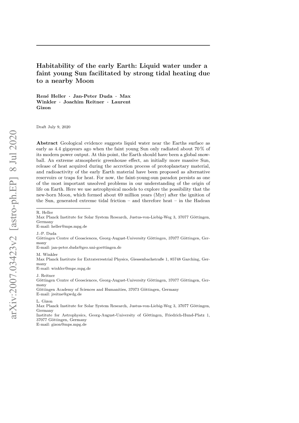 Habitability of the Early Earth: Liquid Water Under a Faint Young Sun Facilitated by Strong Tidal Heating Due to a Nearby Moon