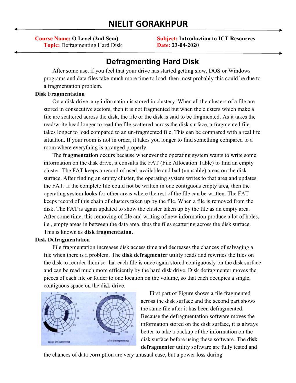 Defragmenting Hard Disk