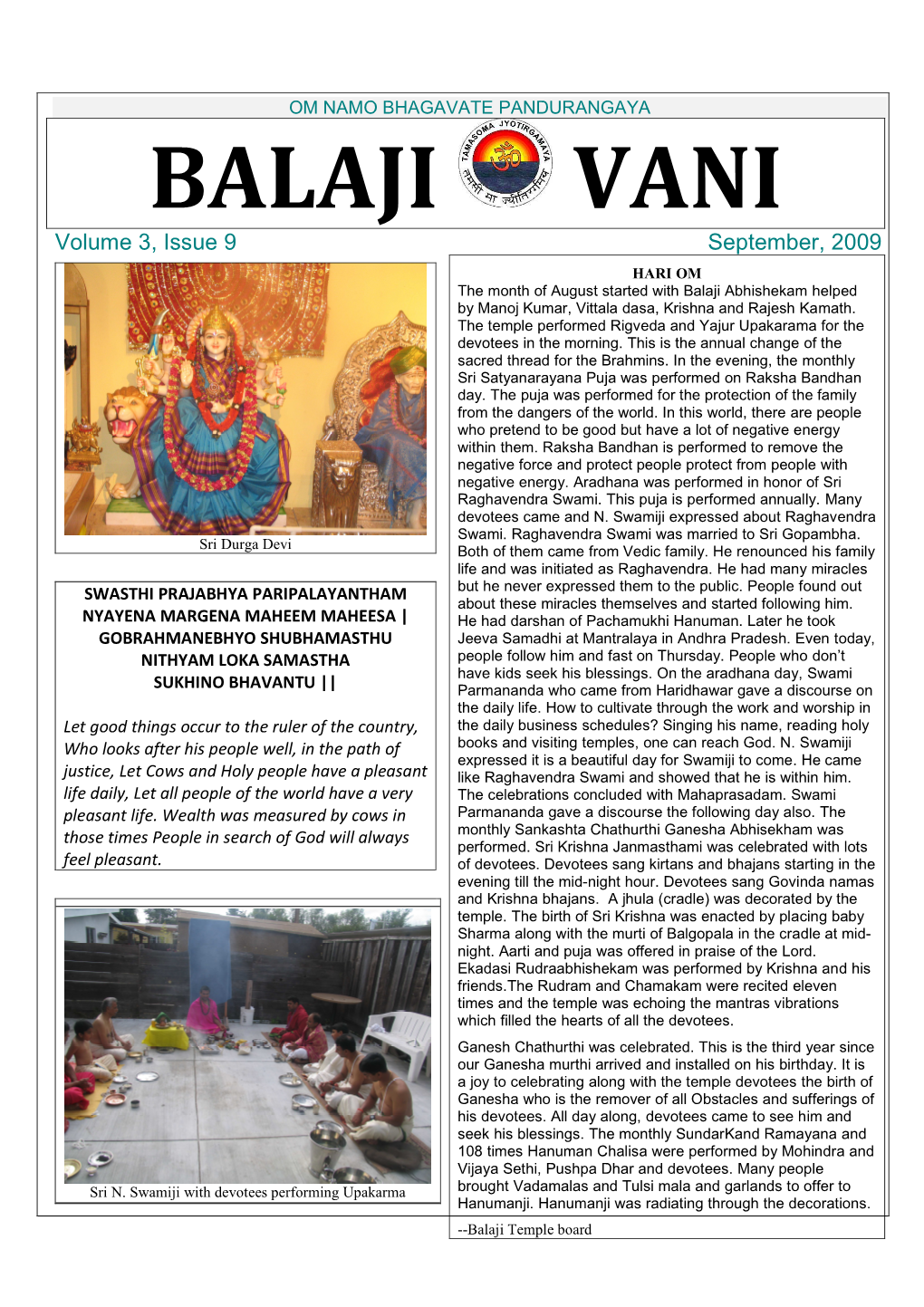 BALAJI VANI Volume 3, Issue 9 September, 2009